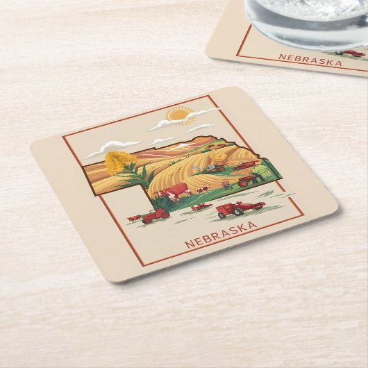  Nebraska Heartland Boerderij Scène Kartonnen Onderzetters (Schuin)