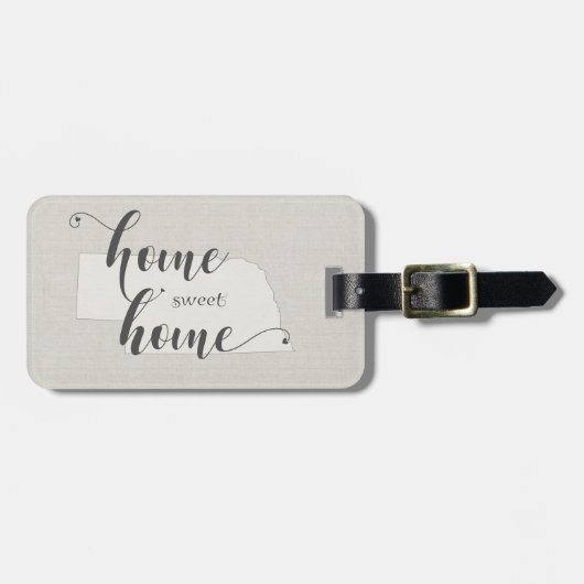 Nebraska - Home Sweet Home burlap-look Bagagelabel (Voorkant horizontaal)
