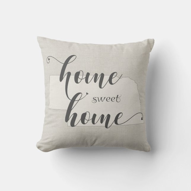 Nebraska - Home Sweet Home burlap-look Kussen (Voorkant)