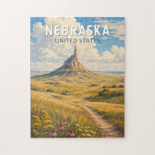 Nebraska Illustratie Reis Kunst Vintage Legpuzzel