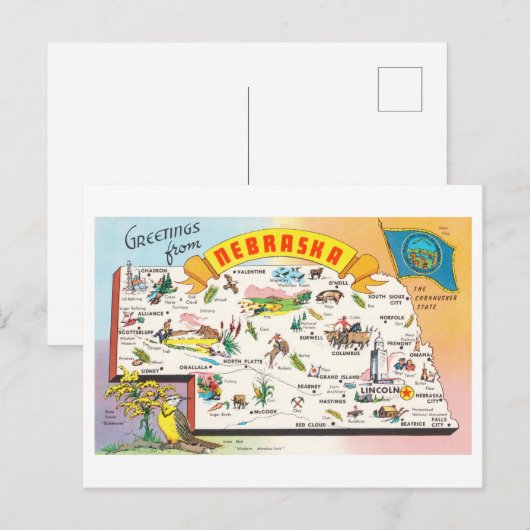  Nebraska Kaart Reizen Briefkaart (Voorkant / Achterkant)