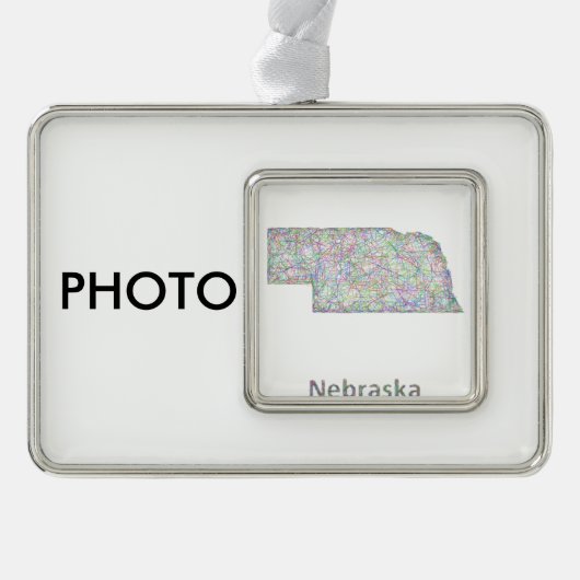 Nebraska-kaart Verzilverd Omlijst Ornament (Voorkant)