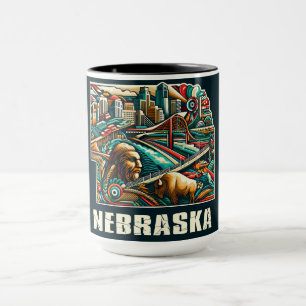 Nebraska Krachtige Geometrische Stads Silhouet Kun Mok