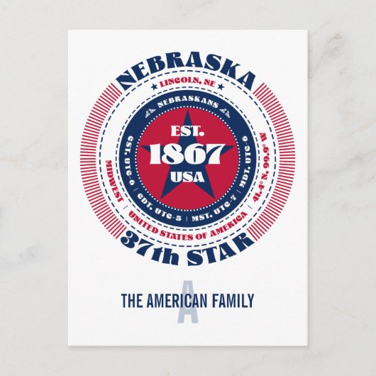 Nebraska, Lincoln, NE, Patriottisch, Monogram Briefkaart (Voorkant)