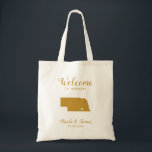 Nebraska Map Wedding Welcome Bag, Gold Tote Bag<br><div class="desc">Een cadeautas voor gasten uit de stad voor je bruiloft,  met hart dat je op de precieze locatie kunt plaatsen. Vul tas met je favoriete godies.</div>