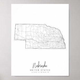 Nebraska Minimal Street Map Poster
