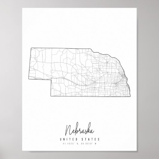 Nebraska Minimal Street Map Poster (Voorkant)