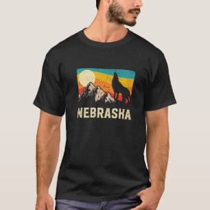 Nebraska Natuur Wild Wolf Retro Sunset Hiking T-shirt