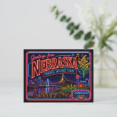 Nebraska Neon Staat Retro Vintage Briefkaart (Staand voorkant)