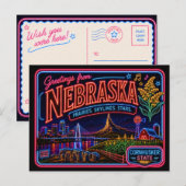 Nebraska Neon Staat Retro Vintage Briefkaart (Voorkant / Achterkant)