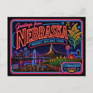 Nebraska Neon Staat Retro Vintage Briefkaart