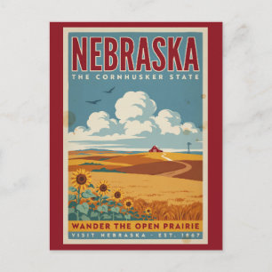 Nebraska Prairie Farm Illustratie Reis Kunst Briefkaart