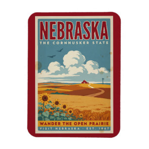 Nebraska Prairie Farm Illustratie Reis Kunst Magneet