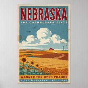 Nebraska Prairie Farm Illustratie Reis Kunst Poster