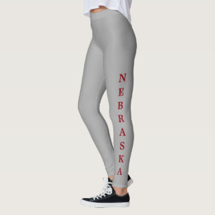 Nebraska Red Lettering Grey Leggings