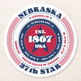 Nebraska rood wit blauw typografie ronde kartonnen onderzetter