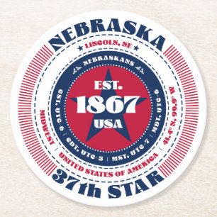Nebraska rood wit blauw typografie ronde kartonnen onderzetter