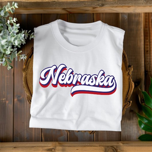 Nebraska Rood Wit en Blauw  Script T-shirt