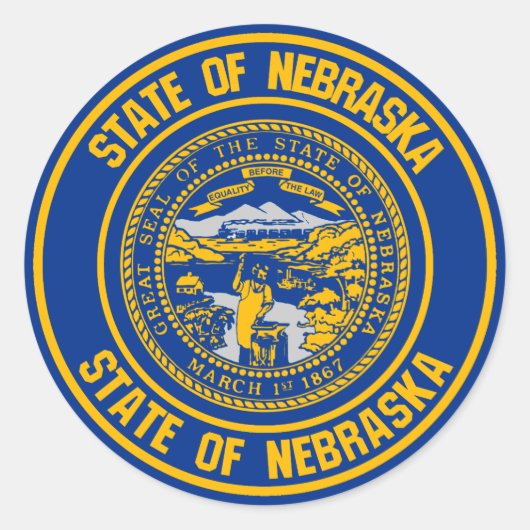 Nebraska Round Emblem Ronde Sticker (Voorkant)