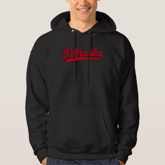 Nebraska Script-Logo | Retro Red State Pride Hoodie (Voorkant)