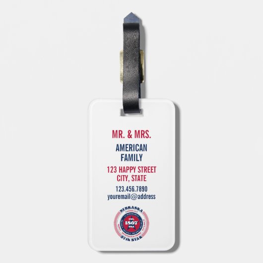 Nebraska State Gepersonaliseerde Gift Bagagelabel (Achterkant verticaal)