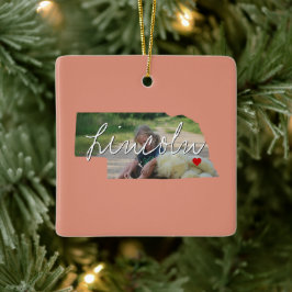 Nebraska State Photo insert and town name Keramisch Ornament