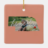 Nebraska State Photo insert and town name Keramisch Ornament (Achterkant)