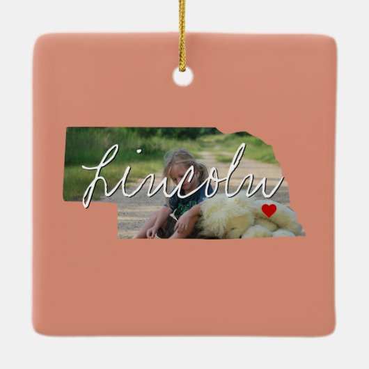 Nebraska State Photo insert and town name Keramisch Ornament (Achterkant)