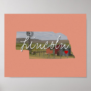 Nebraska State Photo insert and town name Poster