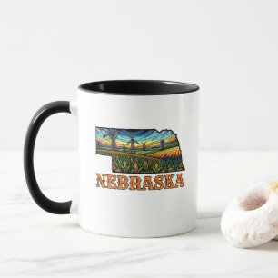 Nebraska Tattoo Stijl Overzicht met Maisvelden Mok