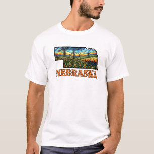 Nebraska Tattoo Stijl Overzicht met Maisvelden T-shirt