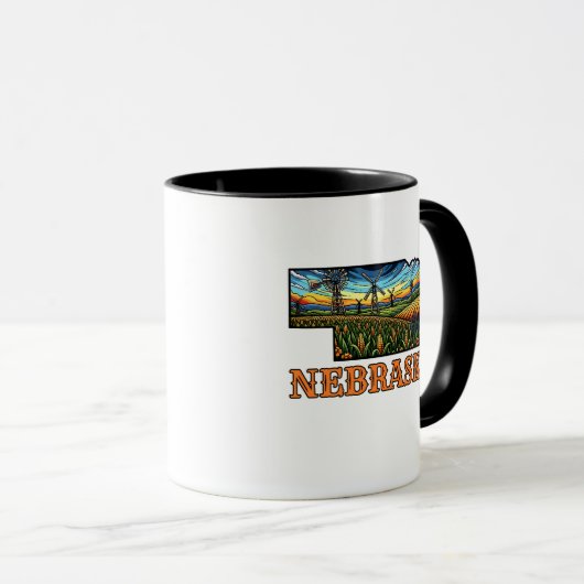 Nebraska Tattoo Style Outline with Cornfields Mok (Voorkant rechts)