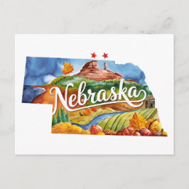 Nebraska USA Staat Vorm Vintage Waterverf Briefkaart
