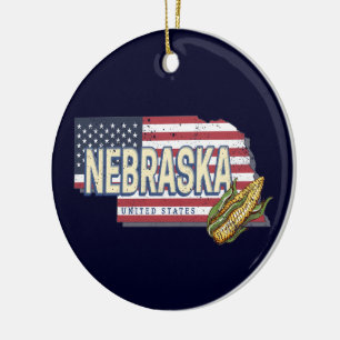 Nebraska Verenigde Staten Retro State Kaart Veren Keramisch Ornament