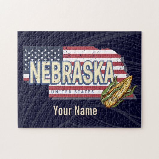 Nebraska Verenigde Staten Retro State Kaart Veren Legpuzzel (Horizontaal)