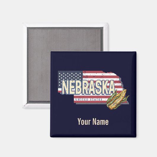 Nebraska Verenigde Staten Retro State Kaart  Veren Magneet (Voorkant / Achterkant)