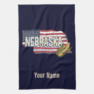 Nebraska Verenigde Staten Retro State Kaart Veren Theedoek