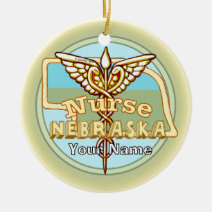 Nebraska Verpleegster Caduceus Keramisch Ornament