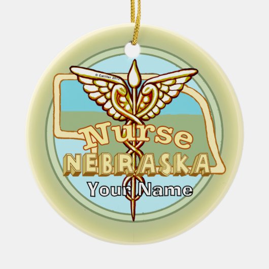 Nebraska Verpleegster Caduceus Keramisch Ornament (Voorkant)