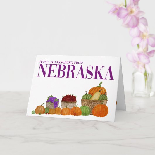 Nebraska Waterverf Pumpkins Thanksgiving Card Kaart (Orchidee)
