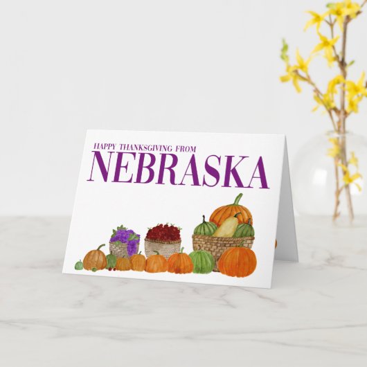 Nebraska Waterverf Pumpkins Thanksgiving Card Kaart (Gele Bloem)