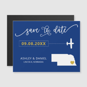 Nebraska Wedding Save the Date Kaart, Map Magnetische Uitnodiging