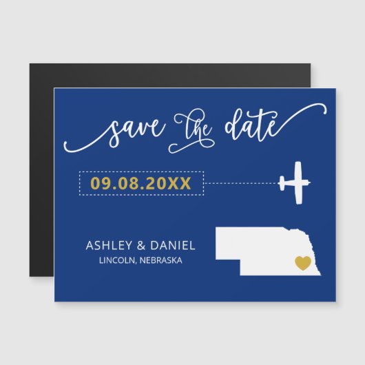 Nebraska Wedding Save the Date Kaart, Map Magnetische Uitnodiging (Voorkant / Achterkant)