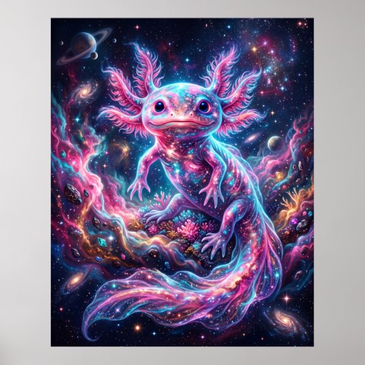 Nebula Axolotl Gloeiende Sterref Kunst Poster (Voorkant)