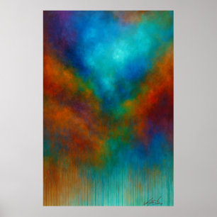 Nebula Cascade - Cyaan en karmozijnrode abstracte Poster
