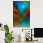 Nebula Cascade - Cyan and Crimson Abstract Drip Poster (Thuiskantoor)