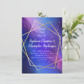 Nebula Celestial Geometric Gold Save the Date Kaart (Staand voorkant)