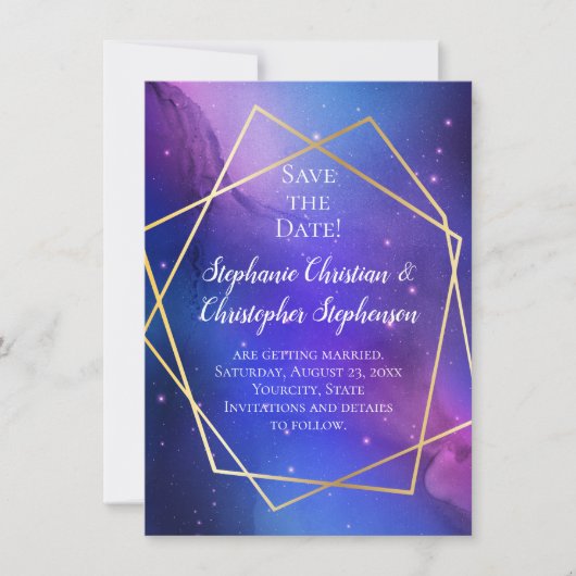 Nebula Celestial Geometric Gold Save the Date Kaart (Voorkant)