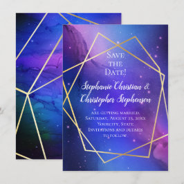 Nebula Celestial Geometric Gold Save the Date Kaart