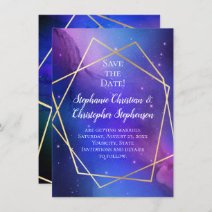 Nebula Celestial Geometric Gold Save the Date Kaart